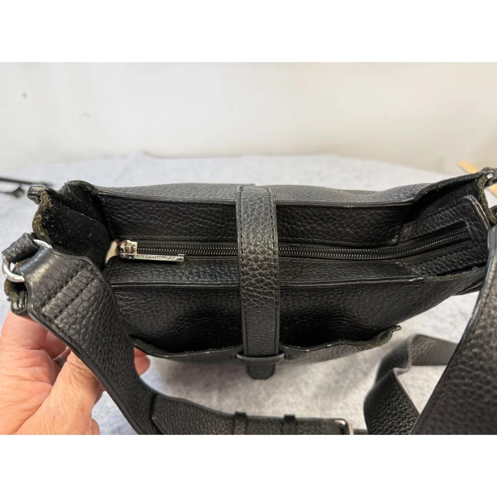 Rebecca Minkoff Black Pebbled Leather Crossbody Braided Trim Zip Top Messenger